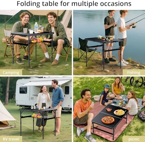 Anbte Folding Camping Table, 36" x 24" Picnic Table with Storage Net, Black