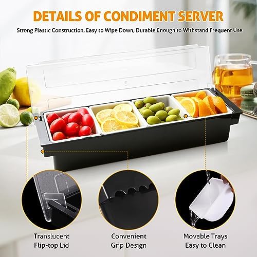 WICHEMI Ice Chilled Condiment Caddy with 4 Removable Trays and Lids
