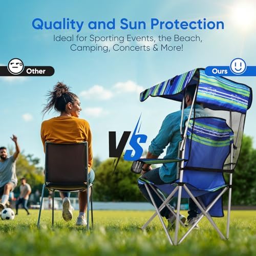 VTOY Portable Folding Camping Chair with Canopy, Outdoor Sun Shade Chair