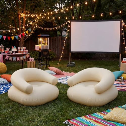 Novabright 2 Pcs Inflatable Chairs for Adults Blow Up Games Chairs Folding Portable Flocking Inflatable Sofa for Living Room Learning Camping Party (Beige)