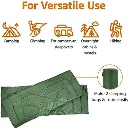 Amazon Basics Double Sleeping Bag for Adults, 40°F Cold Weather Two-Person Camping Bag, Queen Size 87" x 59", Olive Green