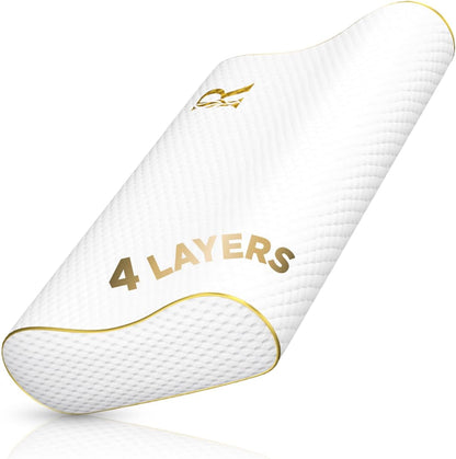 Memory Foam Pillow, Cervical Pillow, 4-Layer Queen, Contour Pillow, Side Sleeper, Neck Support, Pillow for Neck Pain, CertiPUR-US