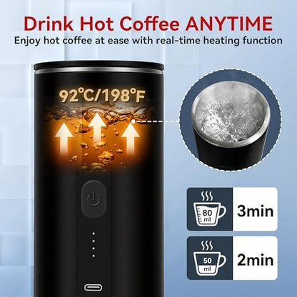 Portable Coffee Maker Electric Espresso Machine, Coffee Espresso Maker for Travel Self-Heating USB-C, Battery Powered with 7800mAh, for Ground Coffee & NS Capsule, for RV, Hiking, Office,Gifts for Men