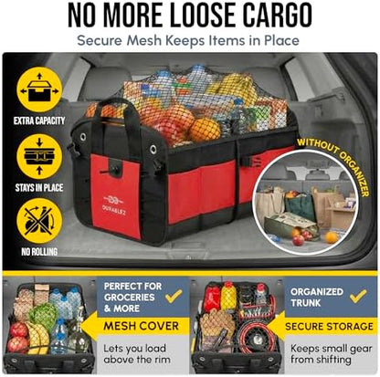 Large Car Trunk Organizer, Modular & Collapsible, 3 Compartment, Red