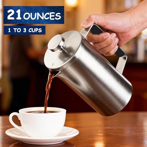 French Press 21 oz, Stainless Steel Coffee Press, Camping & Travel