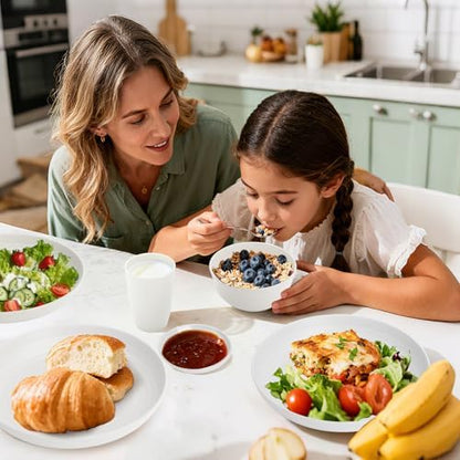 Wheat Straw Plates and Bowls Sets of 16，Unbreakable Dinnerware Sets for 4, Microwave & Dishwasher Safe Kids Dish Set for Kitchen, Outdoor, Camping, Party, RV- White