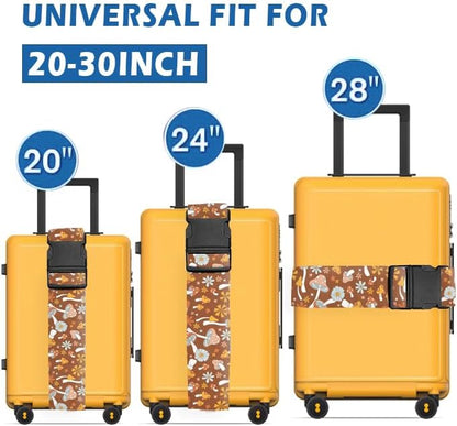 Luggage Straps for Suitcases Travel Belt Accessories, Cute Suitcase Strap, Adjustable Luggage Belt Strap, Heavy Duty with Quick-Release Buckle Luggage Strap Cute Boho Mushrooms