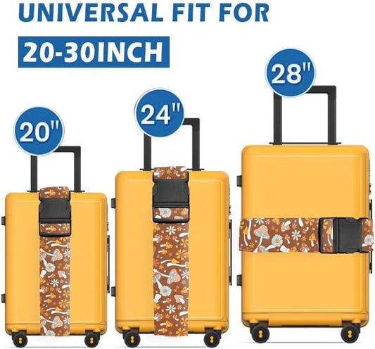 Luggage Straps for Suitcases Travel Belt Accessories, Cute Suitcase Strap, Adjustable Luggage Belt Strap, Heavy Duty with Quick-Release Buckle Luggage Strap Cute Boho Mushrooms