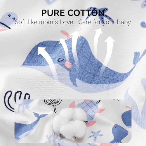 Baby Sleep Sack 6-12 Months, Long Sleeve Baby Wearable Blanket 0.5 Tog with Mittens, 2-Way Zipper Newborn Cotton Sleeping Sack for Boy and Girl Blue Whale 2 Pack (Medium)