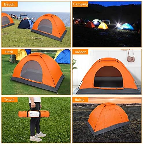 Camping Tent 1-2 Person Waterproof Windproof Dome Tent with Double Layers Door-Easy Set up-Portable Tents for Camping,Oxford Fabric,Orange