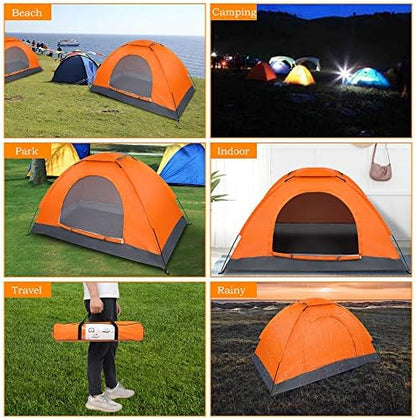 Camping Tent 1-2 Person Waterproof Windproof Dome Tent with Double Layers Door-Easy Set up-Portable Tents for Camping,Oxford Fabric,Orange