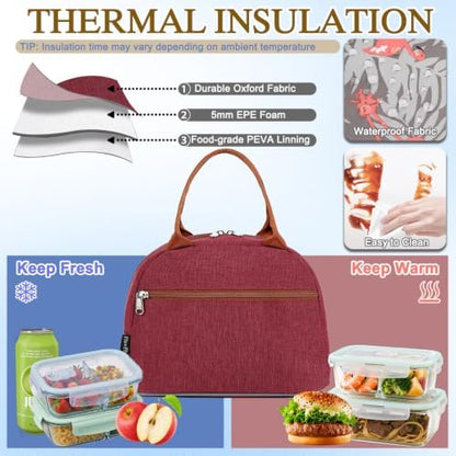 FlowFly Insulated Lunch Cooler Bag - Tote Bag Organizer for Women/Men, Red