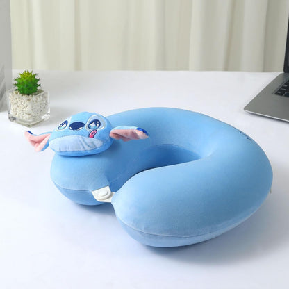 MINISO Disney Stitch Travel Pillow 100% Pure Memory Foam Neck Pillow, Airplane Pillow for Traveling Car Home Office Washable Cover