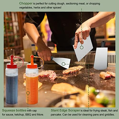 EWFEN 35PCS Griddle Accessories Kit, Flat Top Grill Accessories Set for Blackstone and Camp Chef, Grill Spatula Set with Enlarged Spatulas, Basting Cover, Scraper for Outdoor Barbecue