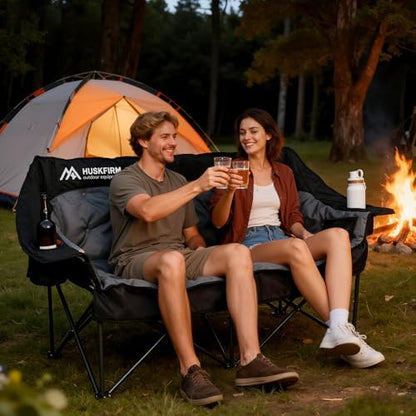 Oversized Double Camping Chair Padded Camping Chairs for Adults,Black