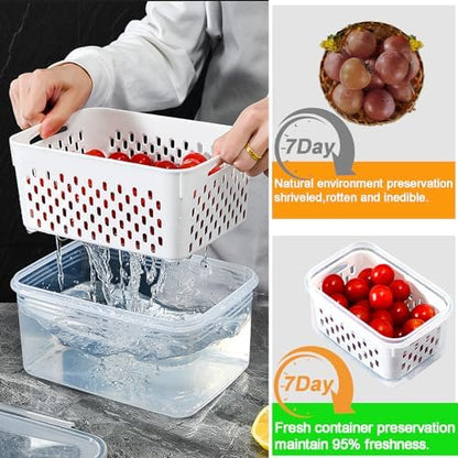 5 Pack Large Fruit Storage Containers for Fridge with vent holes and handle，Airtight Food Storage Containers Keep Fruits, Vegetables, Berry, Meat Fresh longer,BPA-free Fridge Storage Container