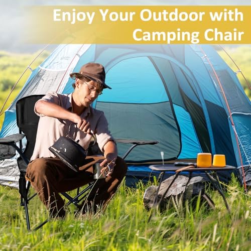 Camping Chair 2 Pack Portable Folding Chair, Supports 300lbs, Lightweight Stable Outdoor Chair for Camping Hiking Fishing Beach Travel Picnic, Compact Collapsible Camping Seat, Classic Black