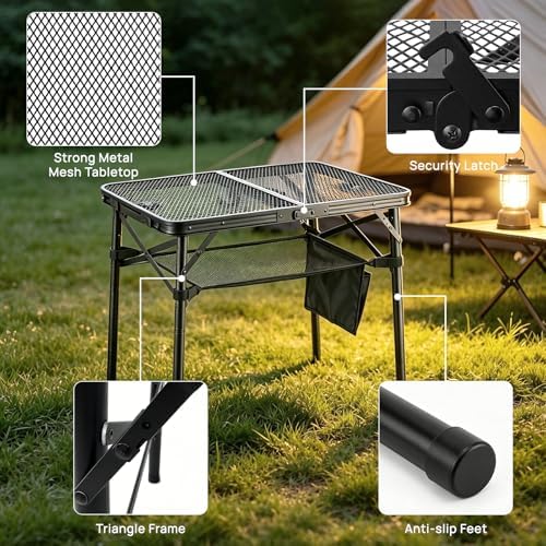 Folding Grill Table, 24 x 16 in Portable Camping Table for Picnic