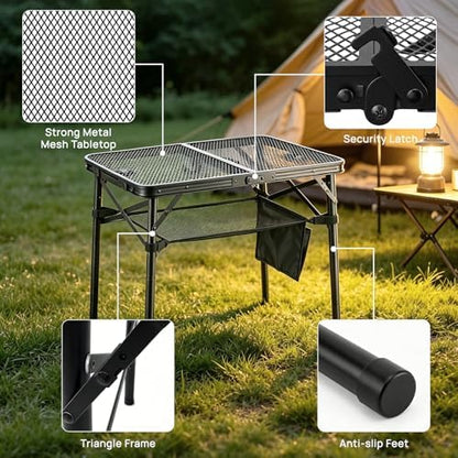 Folding Grill Table, 24 x 16 in Portable Camping Table for Picnic