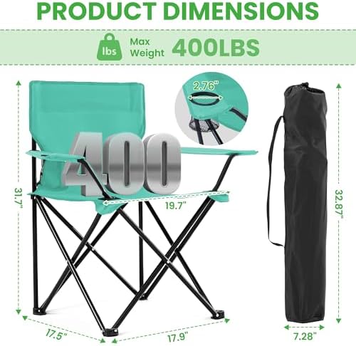 2 Pack Portable Camping Chairs Folding Lawn Chair Outdoor Lightweight Beach Chair with Cup Holder & Carry Bag for Outside Sports, Fishing, Hiking, Travel, Picnic, Backyard (Blue, Medium)
