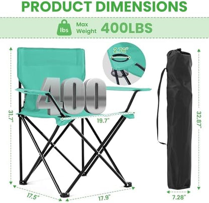 2 Pack Portable Camping Chairs Folding Lawn Chair Outdoor Lightweight Beach Chair with Cup Holder & Carry Bag for Outside Sports, Fishing, Hiking, Travel, Picnic, Backyard (Blue, Medium)