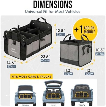 Large Car Trunk Organizer, Modular & Collapsible, Gray