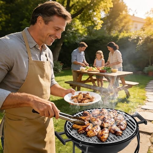 Portable Charcoal Grill with Fan-Assisted Airflow, 17-Inch Small Kettle BBQ Grill, Built-In Thermometer, Lift-Out Charcoal Tray for Camping, Tailgating, Patio, Backyard