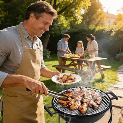 Portable Charcoal Grill with Fan-Assisted Airflow, 17-Inch Small Kettle BBQ Grill, Built-In Thermometer, Lift-Out Charcoal Tray for Camping, Tailgating, Patio, Backyard