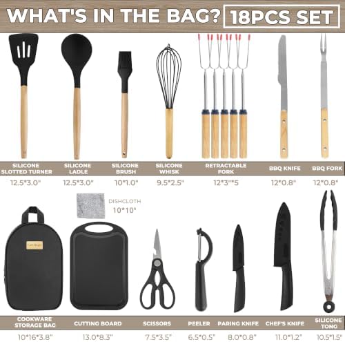 Camping Cooking Utensils Set, Silicone Cookware for Travel BBQ