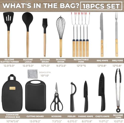 Camping Cooking Utensils Set, Silicone Cookware for Travel BBQ