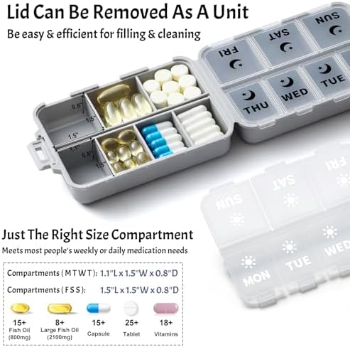 Foldable Portable 7 Day Pill Organizer 2 Times a Day, AM PM Weekly Pill Box