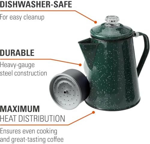 GSI Outdoors Percolator Coffee Pot | Enamelware Campfire Coffee Boiler Kettle for Outdoor Camping Cookware, Cabin, RV, Kitchen, Hunting & Backpacking