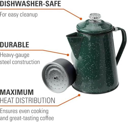 GSI Outdoors Percolator Coffee Pot | Enamelware Campfire Coffee Boiler Kettle for Outdoor Camping Cookware, Cabin, RV, Kitchen, Hunting & Backpacking