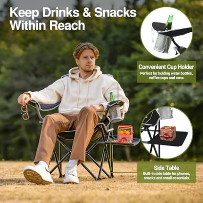 XGEAR 2-Pack Camping Chairs 350LBS Heavy Duty Folding Chair with Side Table
