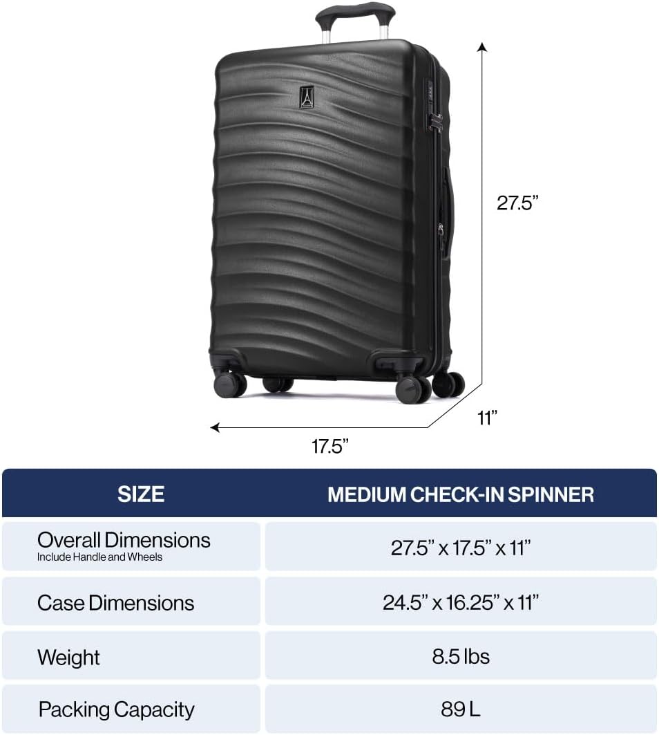 Travelpro Maxlite Air V2 Hardside Expandable Checked Luggage, 8 Spinner Wheels, Lightweight Hard Shell Suitcase, TSA lock, Black, Checked Medium 25-Inch