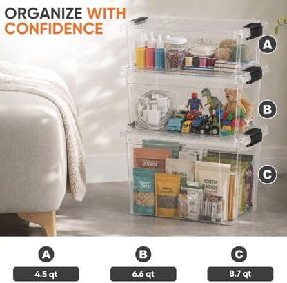 Superio 4.5 Quart Clear Plastic Storage Containers with Lids, Stackable Organizer Bins, BPA-Free Storage Boxes for Home, Office, Dorm & Classroom, 5 Pack