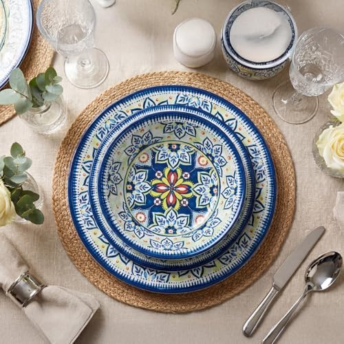 12-Piece Blue Melamine Dinnerware Set, Service for 4, Unbreakable Kitchen Plate and Bowl Set for Indoor & Outdoor Use, Lightweight and Durable, Great for Camping, Picnics, Parties and RVs