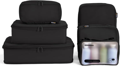 6 Set Compression Packing Cubes for Travel, Large Medium Small Luggage Organizers, Storage Bags for Clothes (6 Pack, Jet Black)