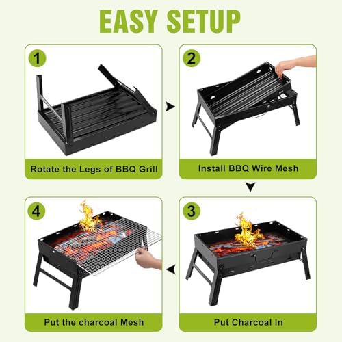 Portable BBQ Grill, Foldable Charcoal Grill Lightweight Smoker Grill for Outdoor Cooking Camping Hiking Picnics Tailgating Backpacking Party (Mini gril(17.7x10x11"))