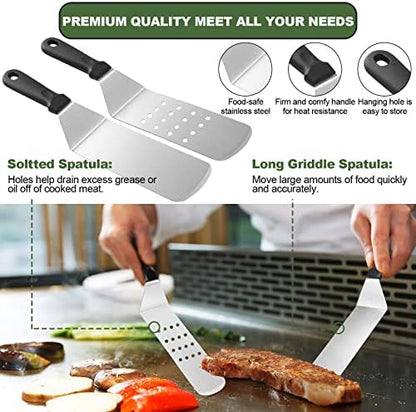 18PCS Griddle Accessories Kit, Flat Top Grill Accessories Set for Blackstone and Camp Chef, Grill Spatula Set with Enlarged Spatulas, Basting Cover, Scraper for Outdoor BBQ