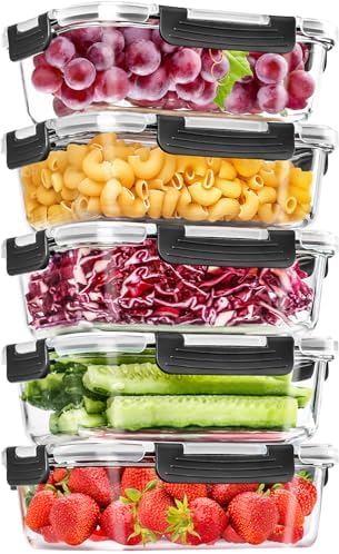 Skroam Large Glass Food Storage Containers with Lids Airtight, 5-Pack 36OZ