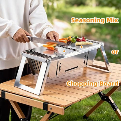 Portable Charcoal Grill 2-3 People Foldable Camping Grill for Outdoor Cooking, Small Charcoal Grill, Portable Fire Pit, Stainless Steel Mini Outdoor Grill for Camping, Picnic, Bonfire