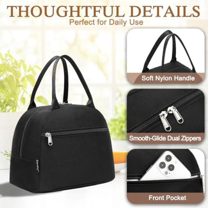 FlowFly Insulated Lunch Cooler Bag - Tote Bag Organizer for Women/Men, Black
