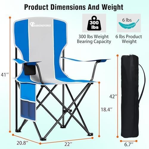 Camping Chairs, 300 LBS High Back Lawn Chairs Folding 2 Packs (Blue Gray)