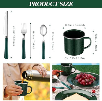 Nuogo 12 Pcs Enamel Camping Tableware Set Dinnerware Kit