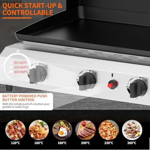 SKOK Propane Gas Griddle with Hood - Flat Top Grill with Standing Cart