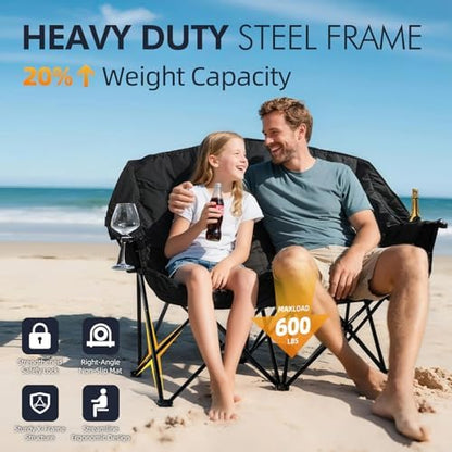 Double Camping Chair Loveseat -2 Person Oversized Padded Outdoor Camp Couch