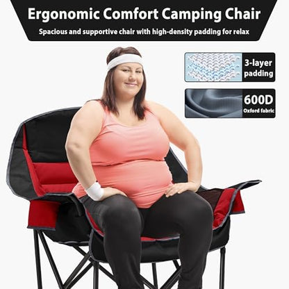 Youtanic Oversized Padded Camping Chair, Portable Folding Camping Chairs