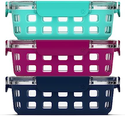 Ello Duraglass 3.4 Cup Glass Meal Prep Containers, 6 Pc, 3 Pack,Mixed Berry