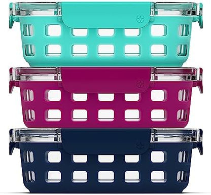 Ello Duraglass 3.4 Cup Glass Meal Prep Containers, 6 Pc, 3 Pack,Mixed Berry